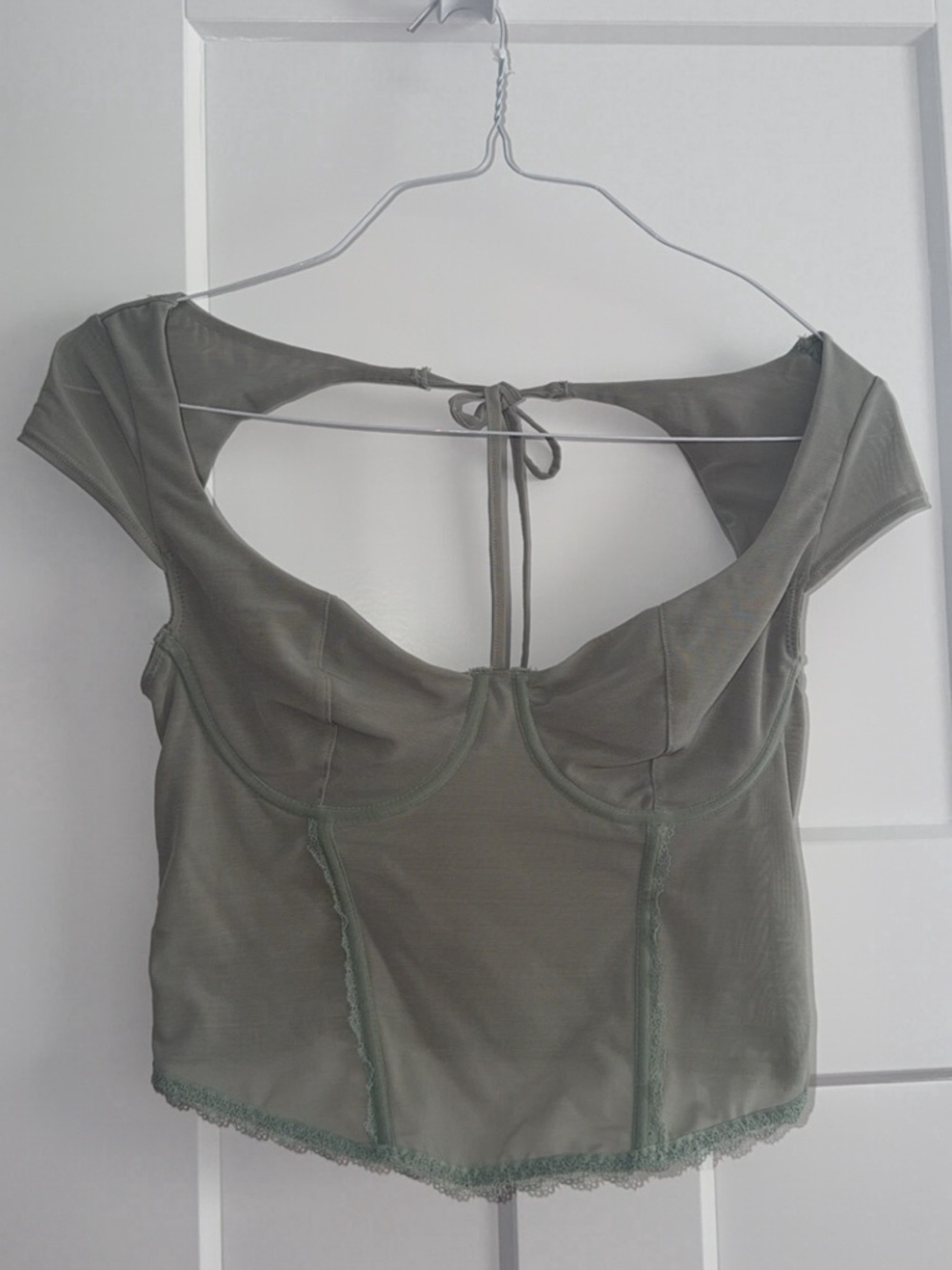 Garage Sage Green Crop Top with Keyhole Back